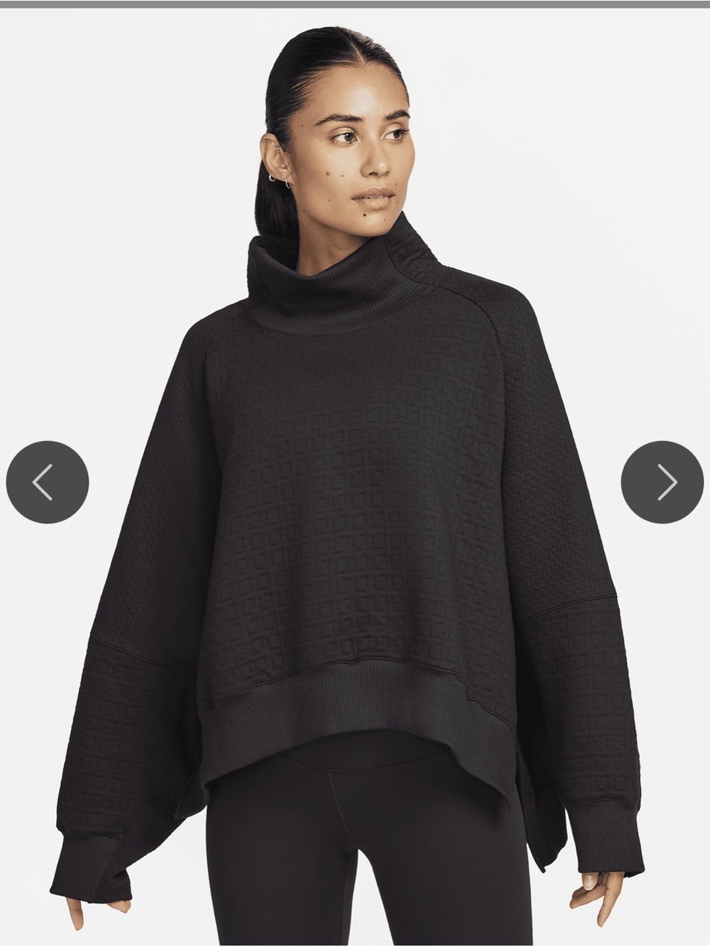 Nike Yoga Thermafit Black Quilted Funnel Mock Neck Sweatshirt Oversized